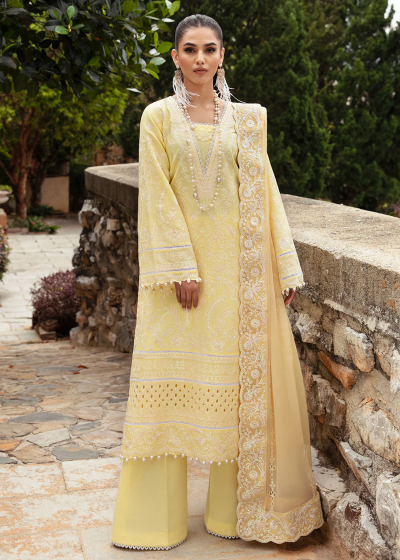 Gulaal Luxury Lawn | Yellow | Unstitched | Party wear | Chiffon Dupatta embroidered | VALERIA GL-LL-24V1-01 - Image 4