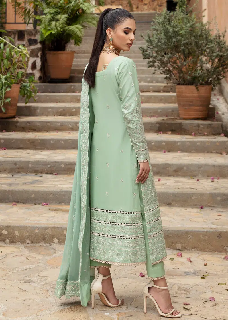 Gulaal Luxury Lawn | Green | Unstitched | Party wear | Chiffon Dupatta embroidered | DENIZ GL-LL-24V1-05 - Image 2