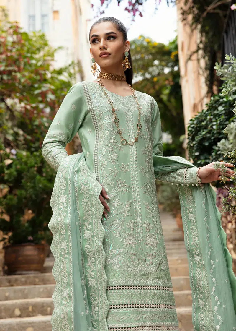 Gulaal Luxury Lawn | Green | Unstitched | Party wear | Chiffon Dupatta embroidered | DENIZ GL-LL-24V1-05 - Image 4