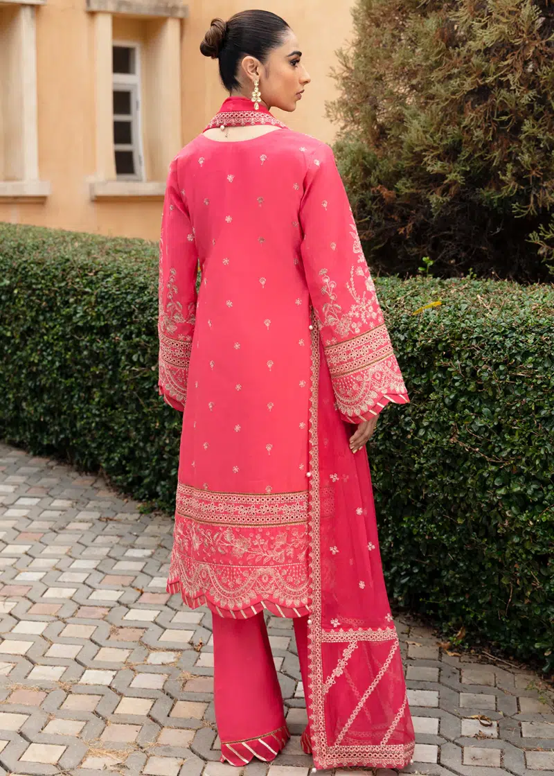 Gulaal Luxury Lawn | Coral Pink | Unstitched | Party wear | Chiffon Dupatta embroidered | ALESSIA GL-LL-24V1-06 - Image 2