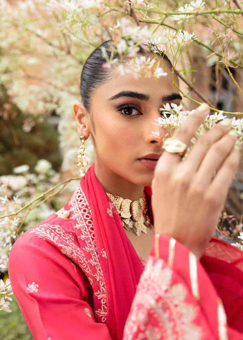 Gulaal Luxury Lawn | Coral Pink | Unstitched | Party wear | Chiffon Dupatta embroidered | ALESSIA GL-LL-24V1-06 - Image 3