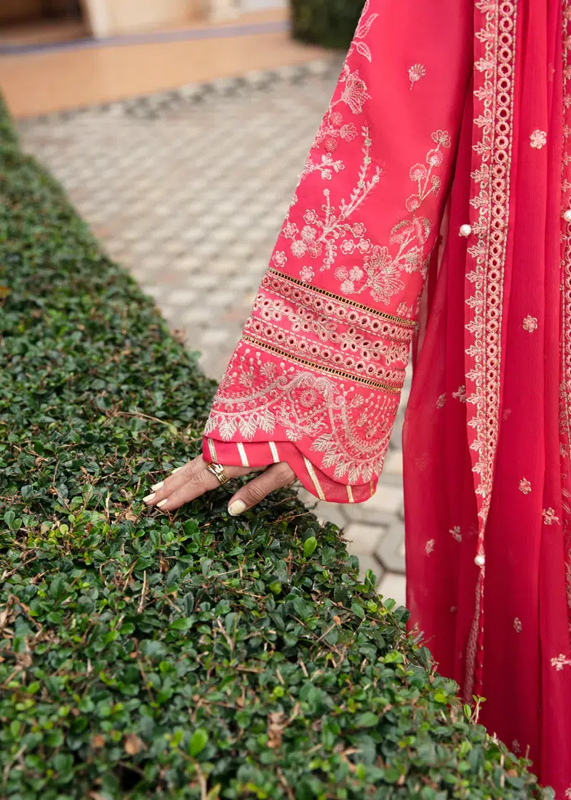 Gulaal Luxury Lawn | Coral Pink | Unstitched | Party wear | Chiffon Dupatta embroidered | ALESSIA GL-LL-24V1-06 - Image 4