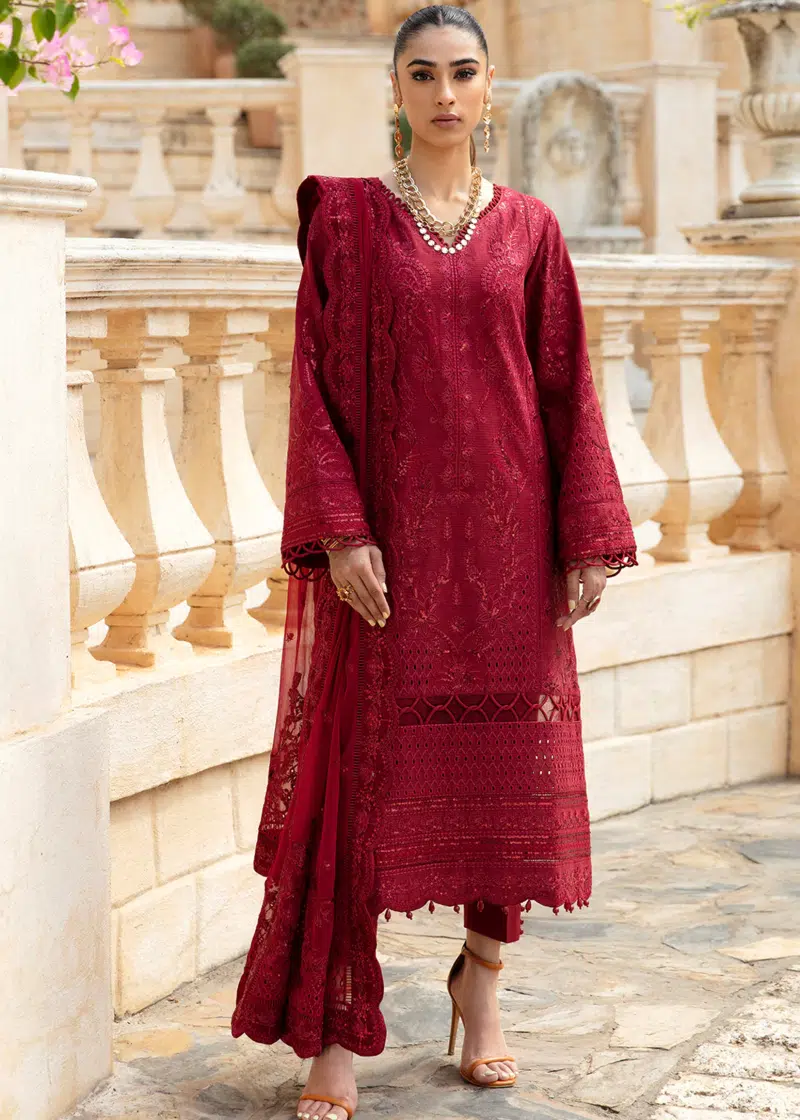 Gulaal Luxury Lawn | Maroon | Unstitched | Party wear | Chiffon Dupatta embroidered | AMELIE GL-LL-24V1-07