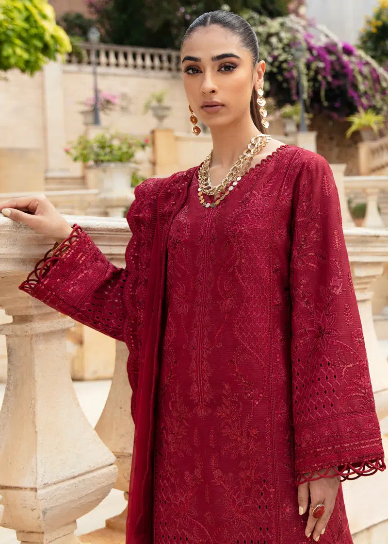 Gulaal Luxury Lawn | Maroon | Unstitched | Party wear | Chiffon Dupatta embroidered | AMELIE GL-LL-24V1-07 - Image 3