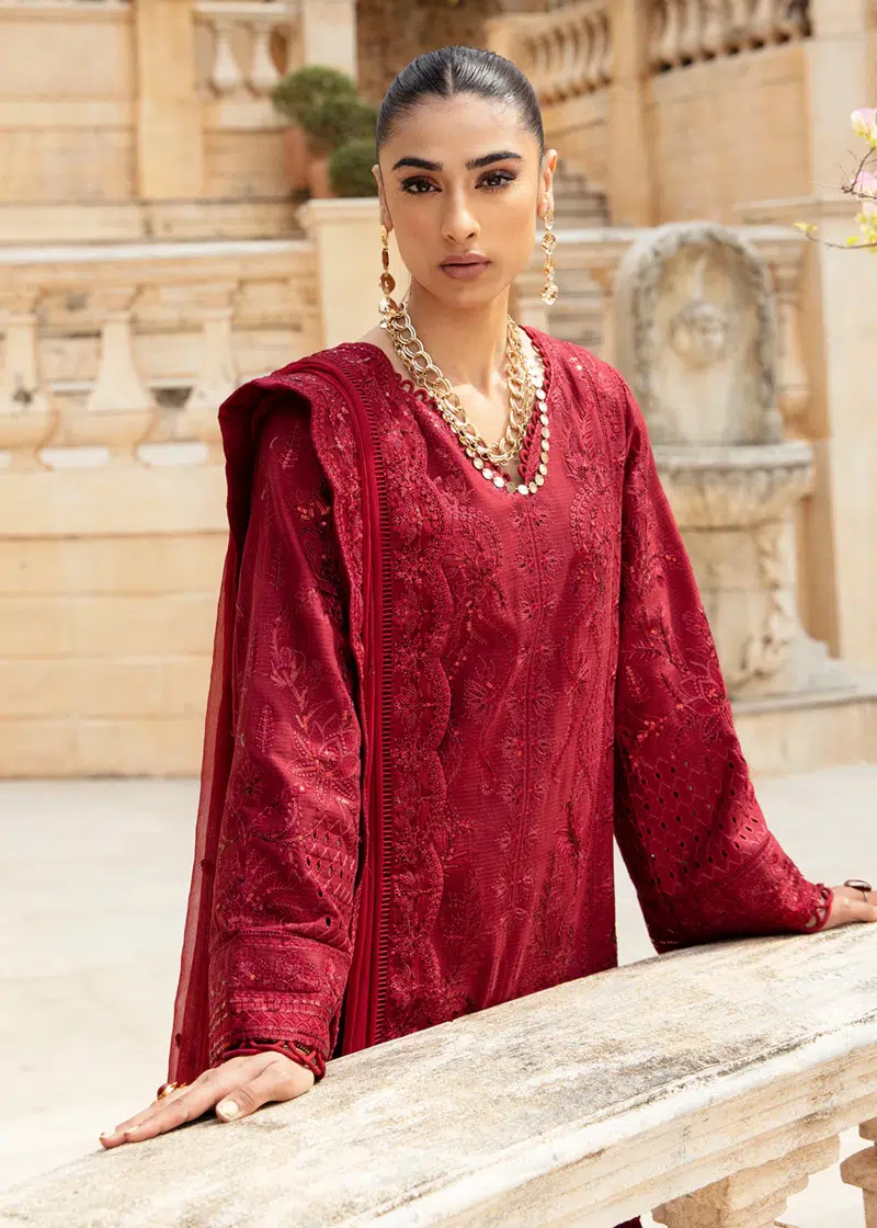 Gulaal Luxury Lawn | Maroon | Unstitched | Party wear | Chiffon Dupatta embroidered | AMELIE GL-LL-24V1-07 - Image 4