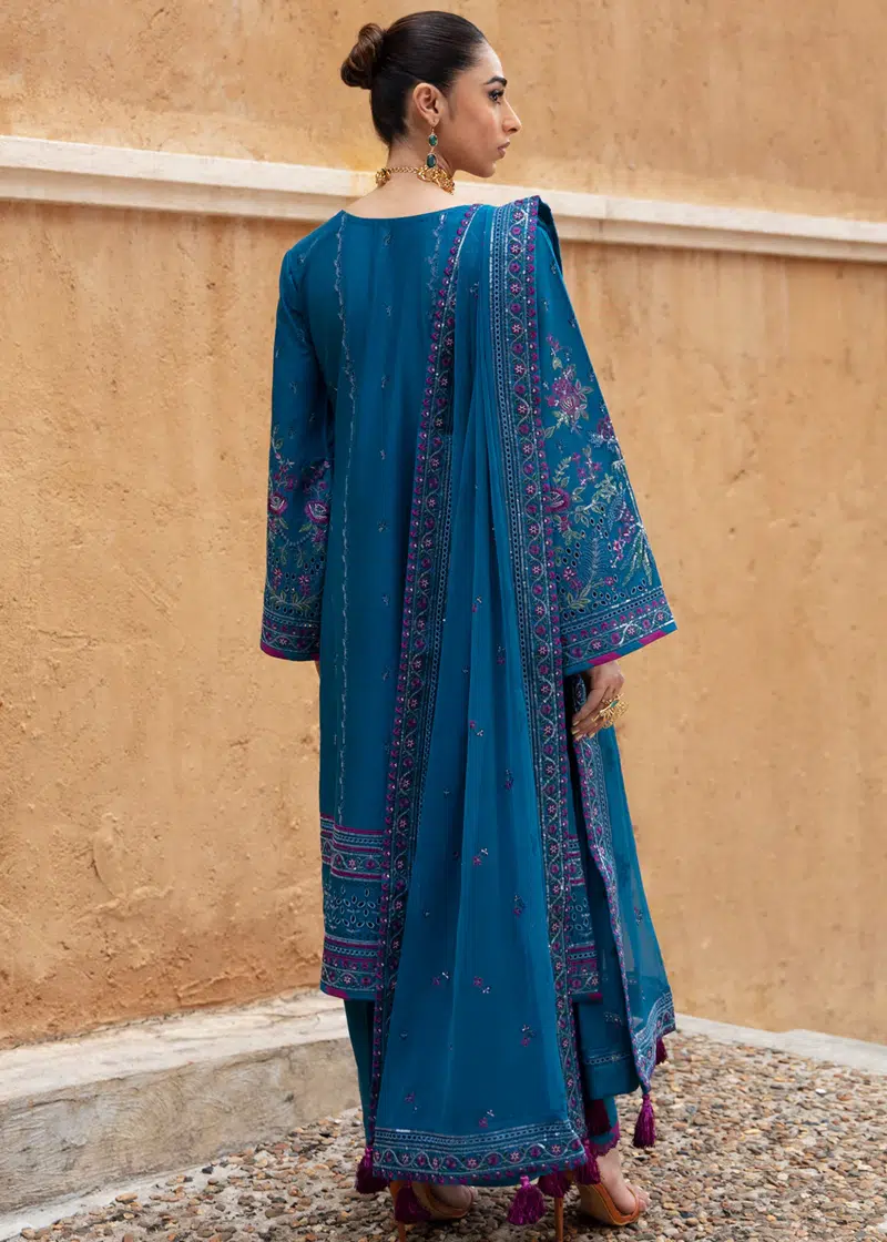 Gulaal Luxury Lawn | Dark Blue | Unstitched | Party wear | Chiffon Dupatta embroidered | FELICIA GL-LL-24V1-04 - Image 2