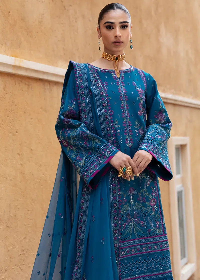 Gulaal Luxury Lawn | Dark Blue | Unstitched | Party wear | Chiffon Dupatta embroidered | FELICIA GL-LL-24V1-04 - Image 3