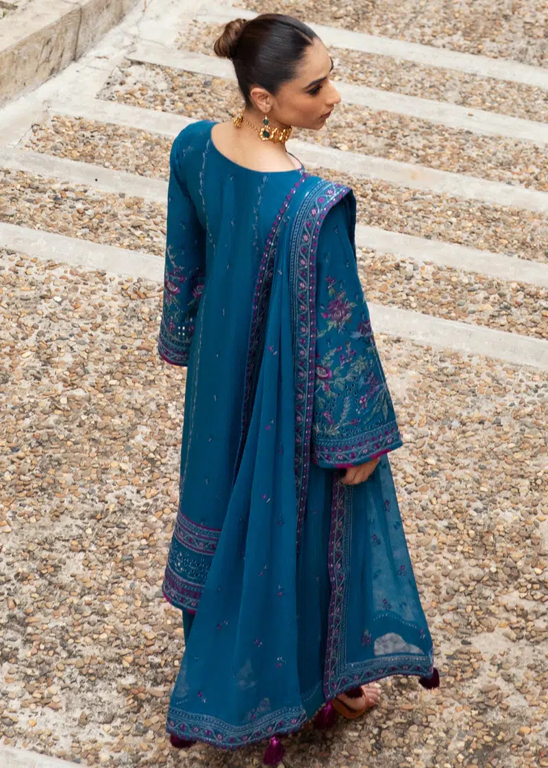 Gulaal Luxury Lawn | Dark Blue | Unstitched | Party wear | Chiffon Dupatta embroidered | FELICIA GL-LL-24V1-04 - Image 4