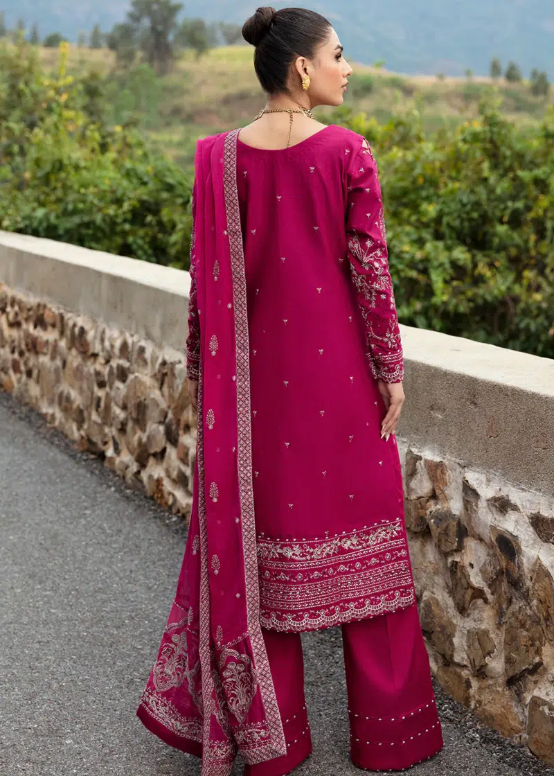Gulaal Luxury Lawn | Burgundy | Unstitched | Party wear | Chiffon Dupatta embroidered | ARMERIA GL-LL-24V1-02 - Image 2