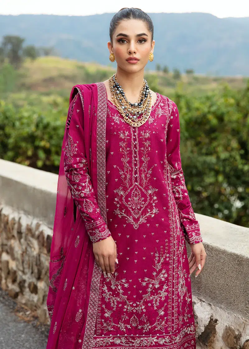 Gulaal Luxury Lawn | Burgundy | Unstitched | Party wear | Chiffon Dupatta embroidered | ARMERIA GL-LL-24V1-02 - Image 3