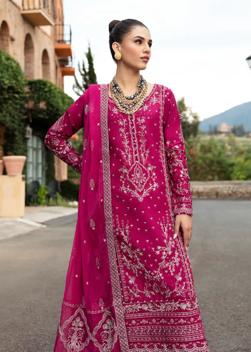 Gulaal Luxury Lawn | Burgundy | Unstitched | Party wear | Chiffon Dupatta embroidered | ARMERIA GL-LL-24V1-02 - Image 4