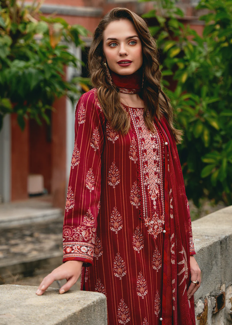 Gulaal Luxury Lawn | Maroon | Unstitched | Party wear | Chiffon Dupatta embroidered | VEZELAY GL-L-24V2-08 - Image 3