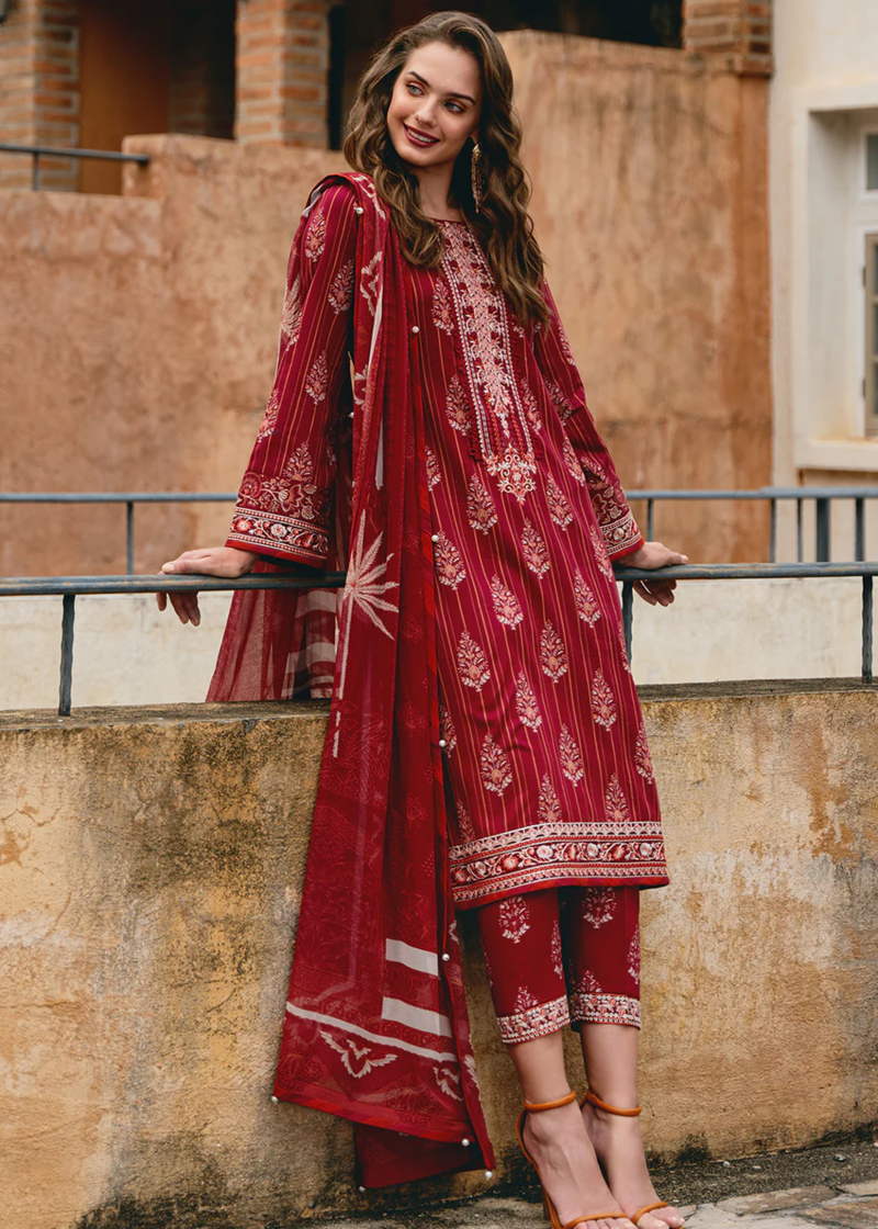 Gulaal Luxury Lawn | Maroon | Unstitched | Party wear | Chiffon Dupatta embroidered | VEZELAY GL-L-24V2-08 - Image 4