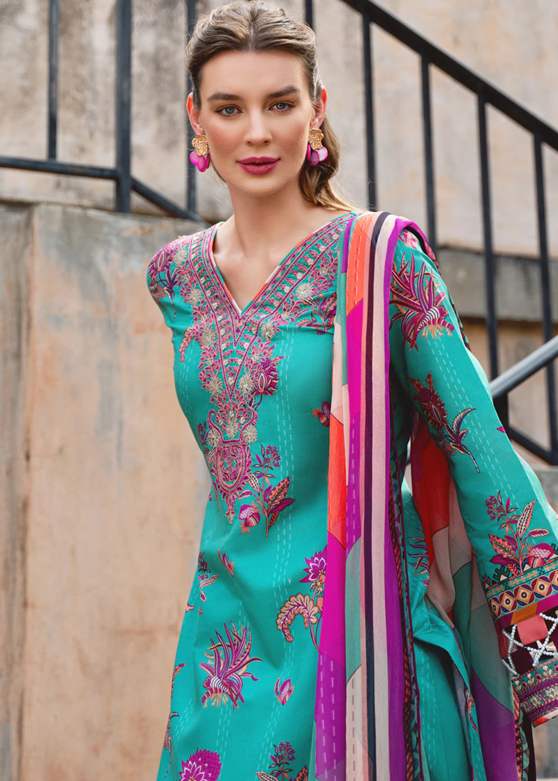 Gulaal Luxury Lawn | Mint Green | Unstitched | Party wear | Chiffon Dupatta embroidered | ALMERIA GL-L-24V2-01 - Image 3