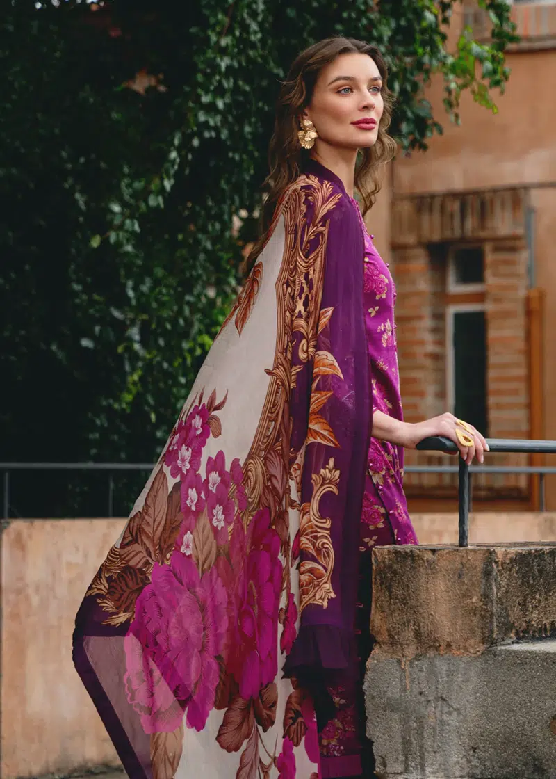 Gulaal Luxury Lawn | Magenta | Unstitched | Party wear | Chiffon Dupatta embroidered | VIENNE GL-L-24V2-04 - Image 2
