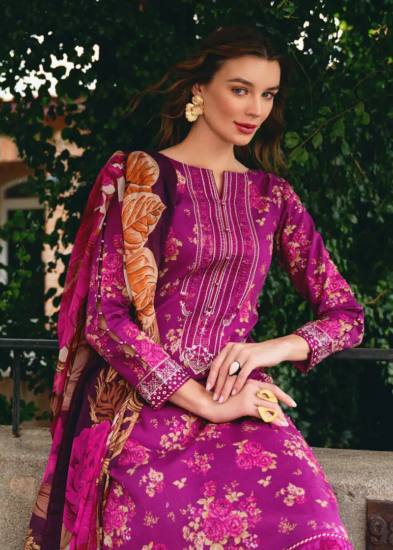 Gulaal Luxury Lawn | Magenta | Unstitched | Party wear | Chiffon Dupatta embroidered | VIENNE GL-L-24V2-04 - Image 3