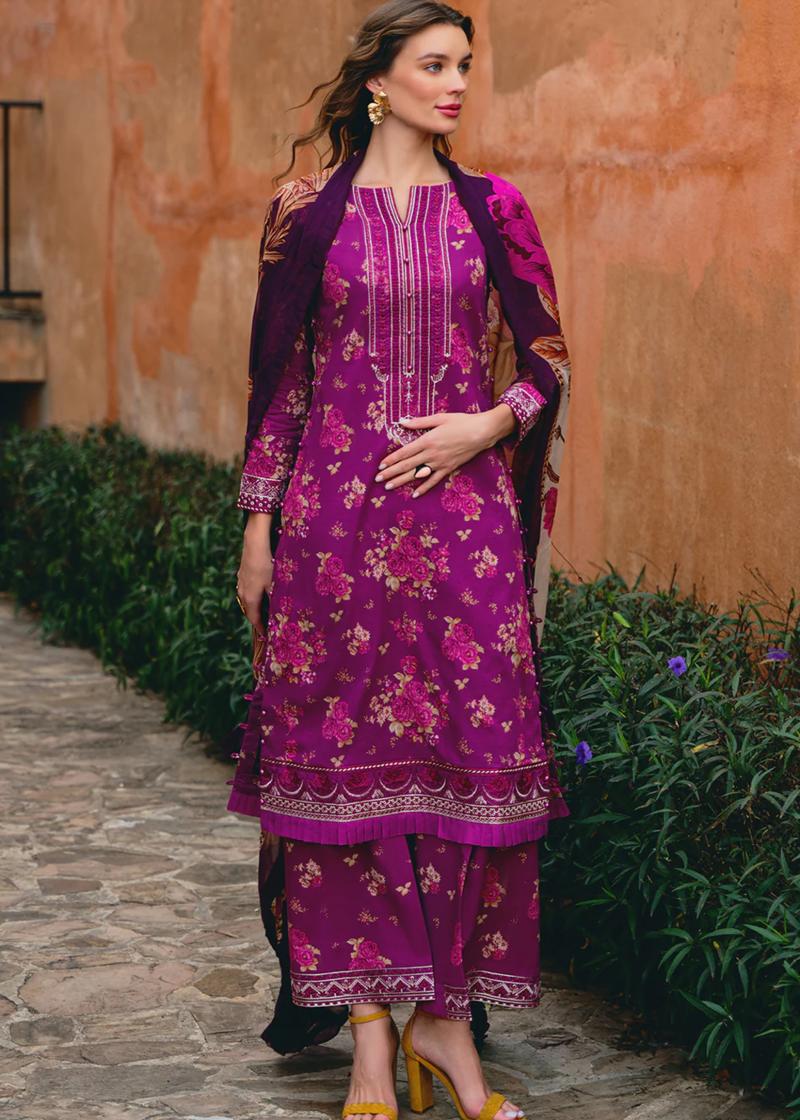 Gulaal Luxury Lawn | Magenta | Unstitched | Party wear | Chiffon Dupatta embroidered | VIENNE GL-L-24V2-04 - Image 4