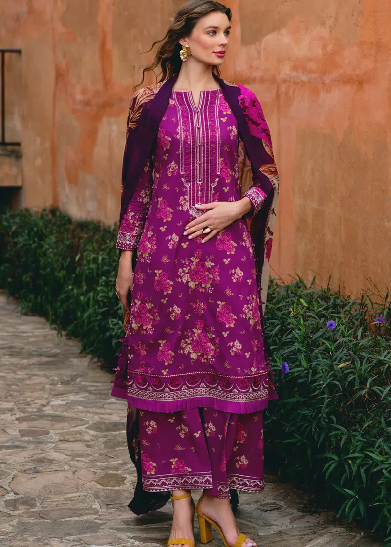 Gulaal Luxury Lawn | Magenta | Unstitched | Party wear | Chiffon Dupatta embroidered | VIENNE GL-L-24V2-04 - Image 4