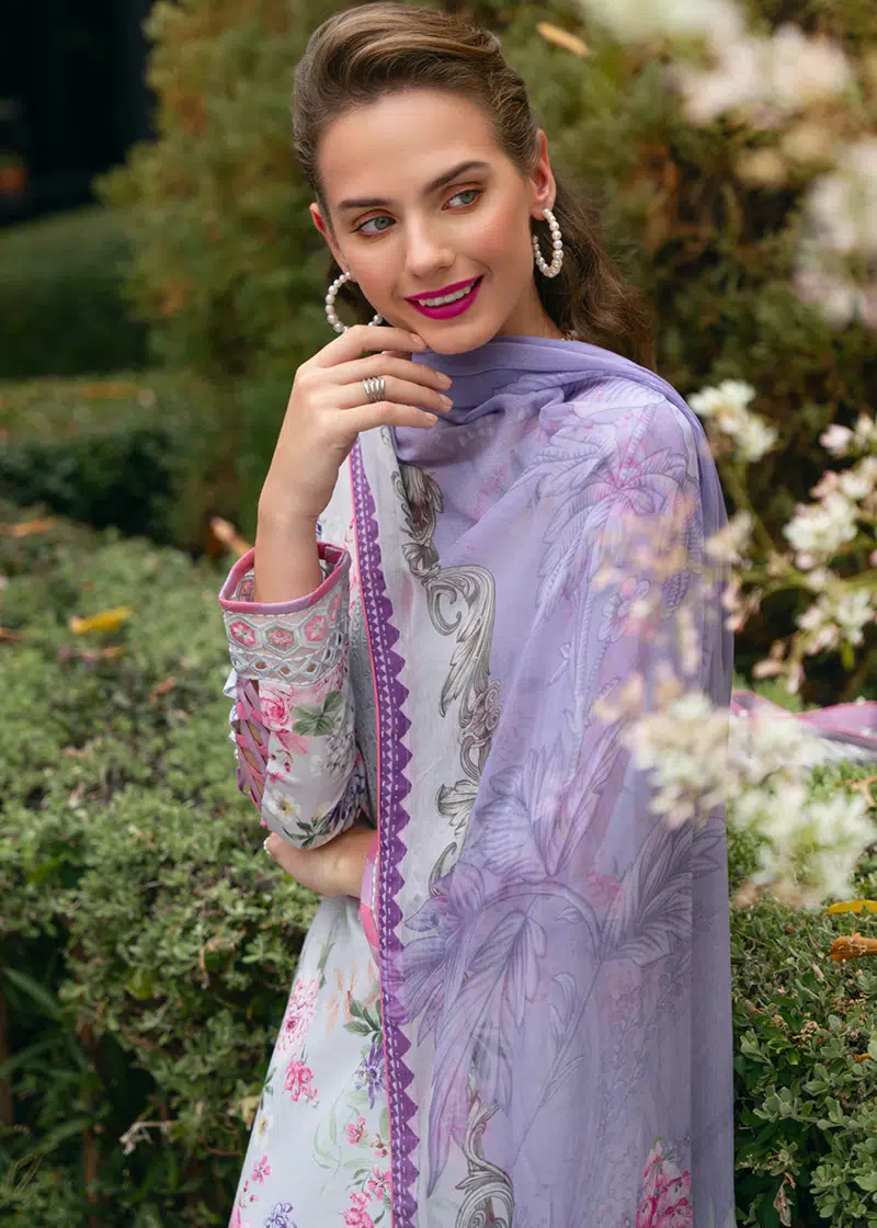 Gulaal Luxury Lawn | Grey | Unstitched | Party wear | Chiffon Dupatta embroidered | VIOLETTE GL-L-24V2-03 - Image 3