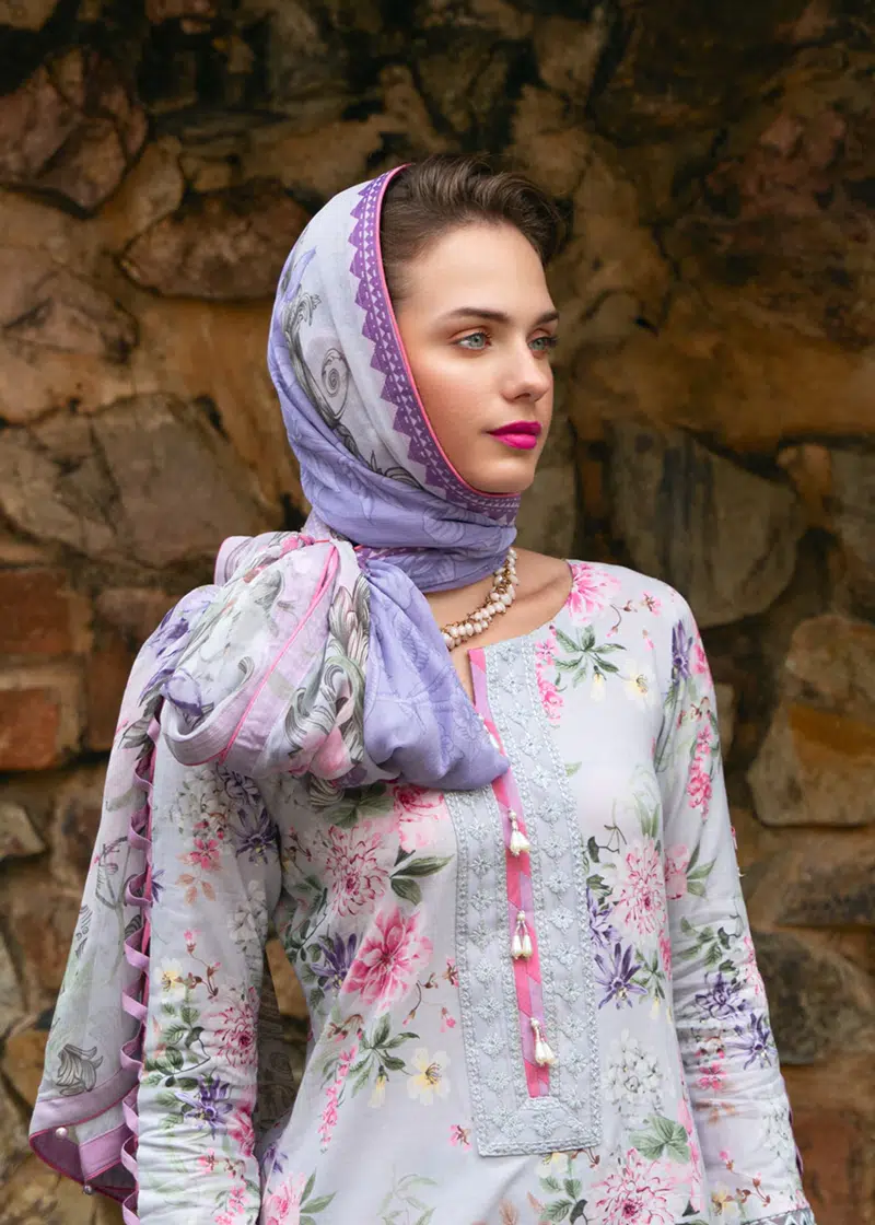 Gulaal Luxury Lawn | Grey | Unstitched | Party wear | Chiffon Dupatta embroidered | VIOLETTE GL-L-24V2-03 - Image 4