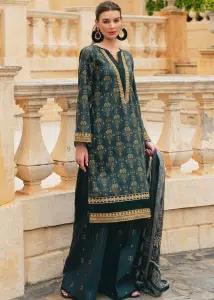 Gulaal Luxury Lawn | Dark Green | Unstitched | Party wear | Chiffon Dupatta embroidered | VILLENA GL-L-24V2-09
