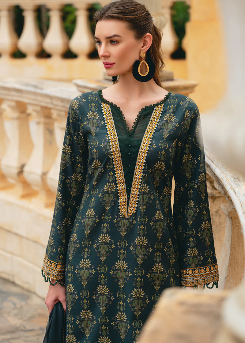 Gulaal Luxury Lawn | Dark Green | Unstitched | Party wear | Chiffon Dupatta embroidered | VILLENA GL-L-24V2-09 - Image 2
