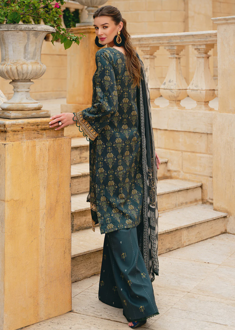 Gulaal Luxury Lawn | Dark Green | Unstitched | Party wear | Chiffon Dupatta embroidered | VILLENA GL-L-24V2-09 - Image 3