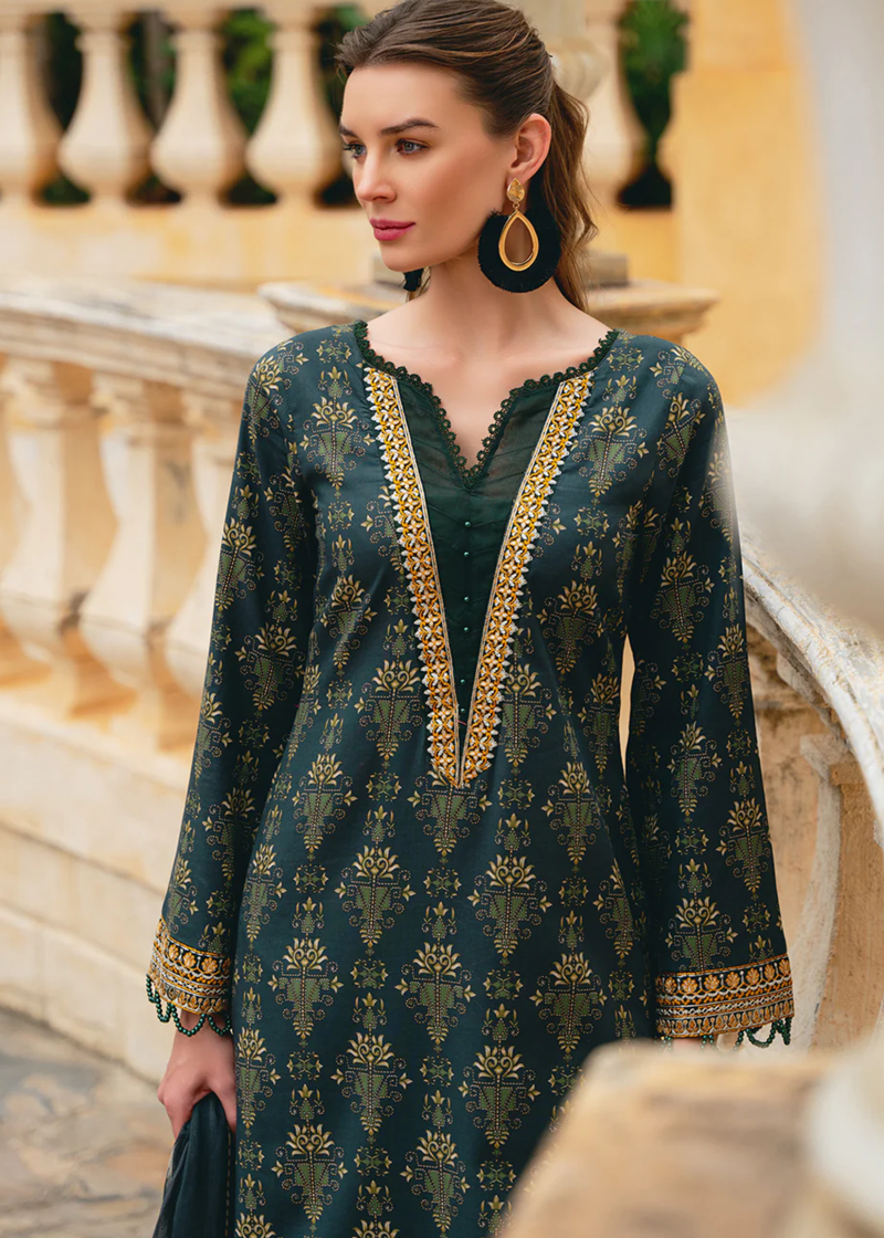 Gulaal Luxury Lawn | Dark Green | Unstitched | Party wear | Chiffon Dupatta embroidered | VILLENA GL-L-24V2-09 - Image 4