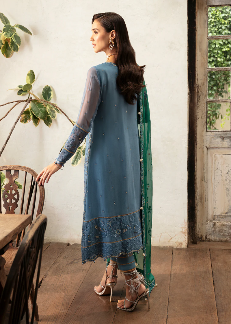 Gulaal Chiffon | Blue | Unstitched | Party wear | Chiffon Dupatta embroidered | HELIA GL-EC-24V1-02 - Image 2