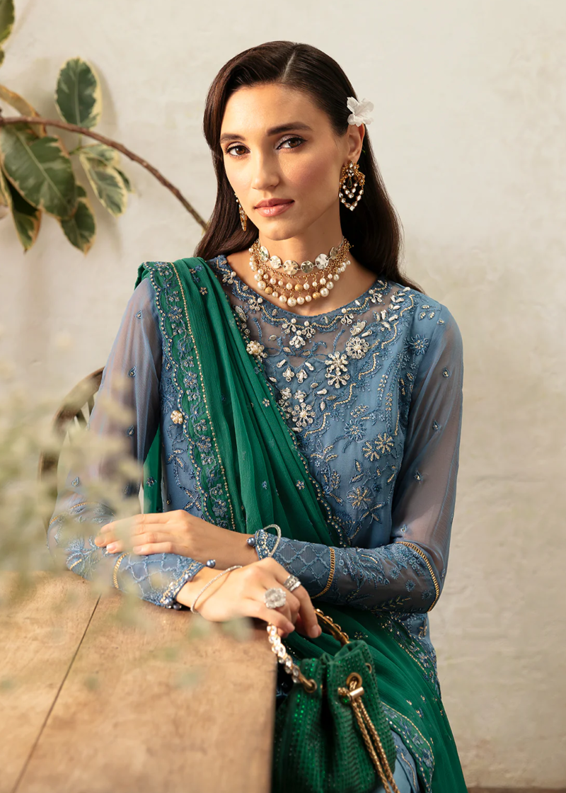 Gulaal Chiffon | Blue | Unstitched | Party wear | Chiffon Dupatta embroidered | HELIA GL-EC-24V1-02 - Image 3