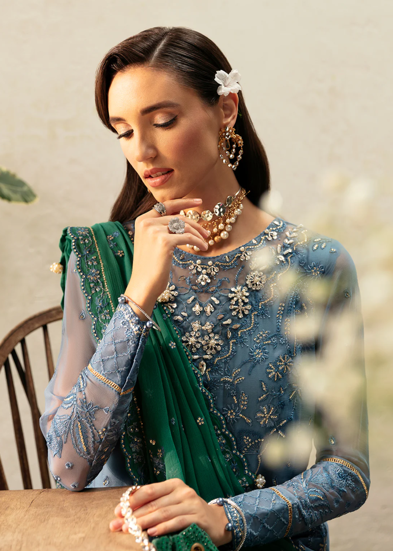 Gulaal Chiffon | Blue | Unstitched | Party wear | Chiffon Dupatta embroidered | HELIA GL-EC-24V1-02 - Image 4