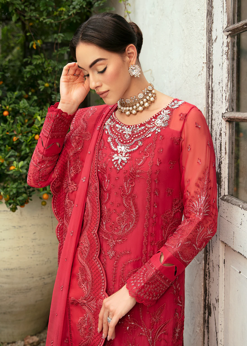 Gulaal Chiffon | Red | Unstitched | Party wear | Chiffon Dupatta embroidered | ULMARIA GL-EC-24V1-03 - Image 4