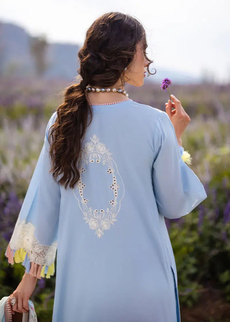 Mushq Lawn | Ice Blue | Unstitched | Party wear | Digital print pure chiffon dupatta | Solara Myosotis HML24-8A - Image 4