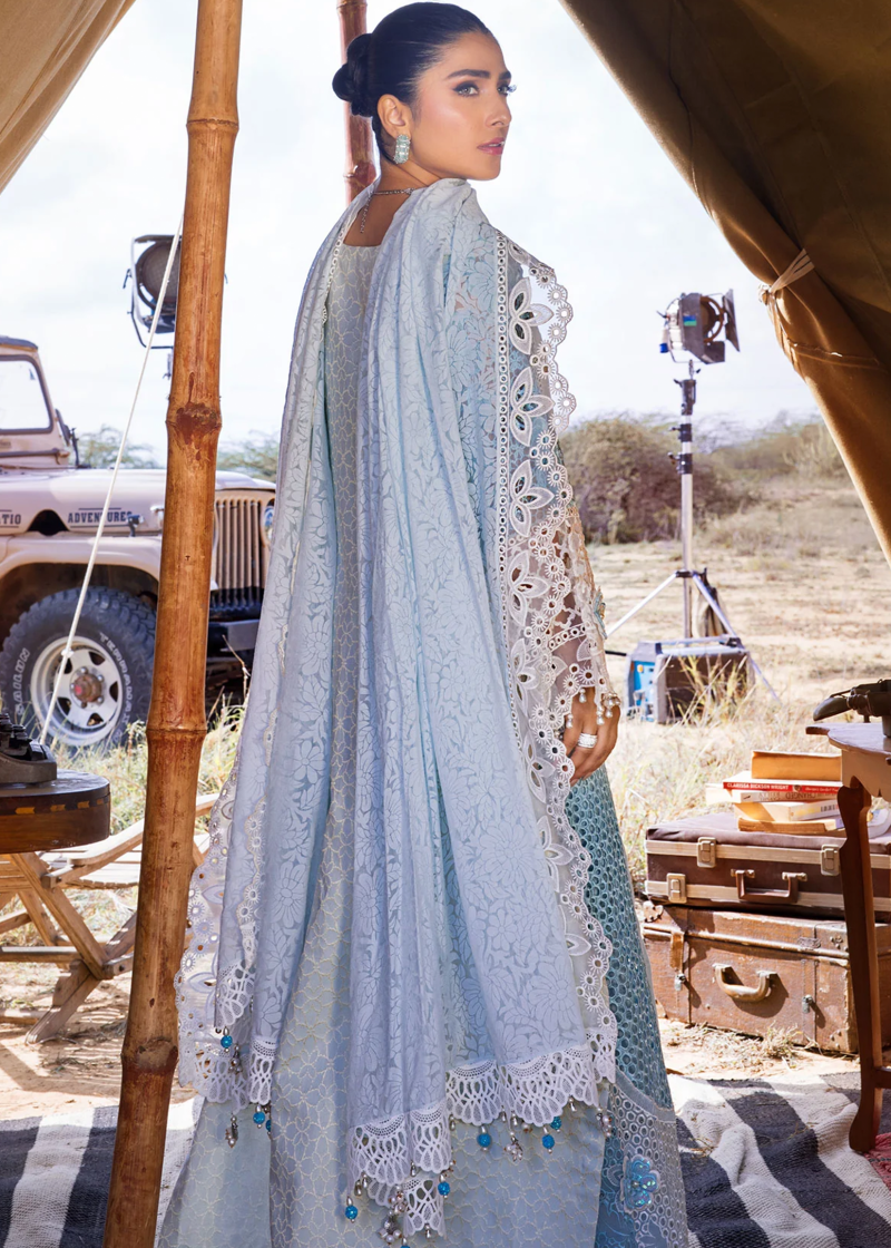 Mahiymaan Luxury Lawn | Sky Blue | Unstitched | Party wear | Digital printed silk dupatta | Serene Skyline M-04 - Image 3