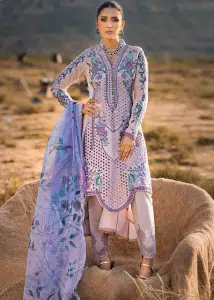 Mahiymaan Luxury Lawn | Light Purple | Unstitched | Party wear | Digital printed silk dupatta | Lavender Mist M-06
