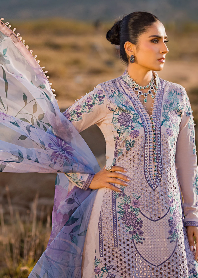 Mahiymaan Luxury Lawn | Light Purple | Unstitched | Party wear | Digital printed silk dupatta | Lavender Mist M-06 - Image 2