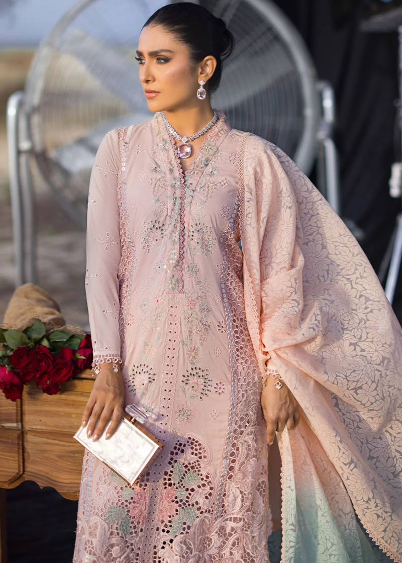 Mahiymaan Luxury Lawn | Pink | Unstitched | Party wear | Digital printed silk dupatta | Rose Gold M-07 - Image 2