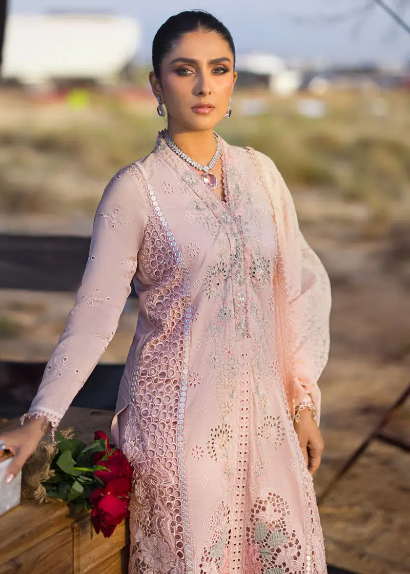 Mahiymaan Luxury Lawn | Pink | Unstitched | Party wear | Digital printed silk dupatta | Rose Gold M-07 - Image 4