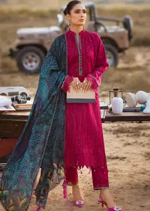 Mahiymaan Luxury Lawn | Magenta | Unstitched | Party wear | Digital printed silk dupatta | Regal Raspberry M-08