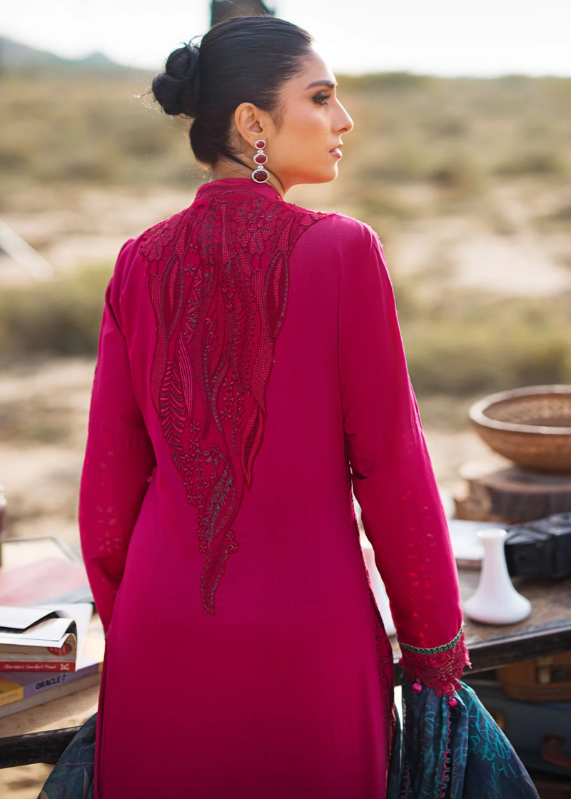Mahiymaan Luxury Lawn | Magenta | Unstitched | Party wear | Digital printed silk dupatta | Regal Raspberry M-08 - Image 4