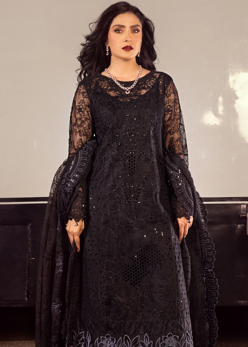 Mahiymaan Luxury Lawn | Black | Unstitched | Party wear | Digital printed silk dupatta | Midnight Majesty M-10 - Image 2