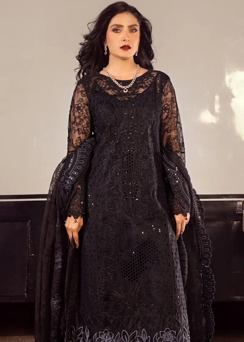 Mahiymaan Luxury Lawn | Black | Unstitched | Party wear | Digital printed silk dupatta | Midnight Majesty M-10 - Image 2