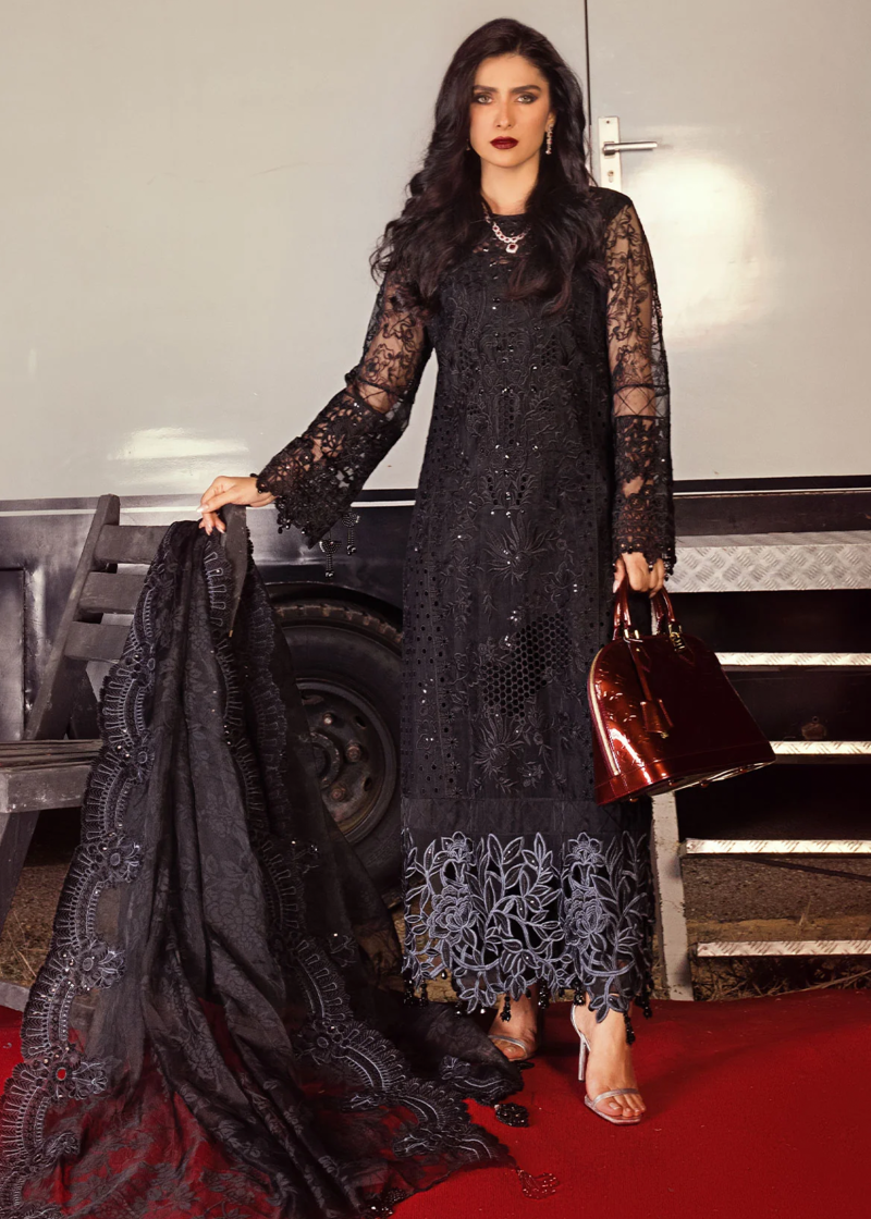 Mahiymaan Luxury Lawn | Black | Unstitched | Party wear | Digital printed silk dupatta | Midnight Majesty M-10 - Image 3