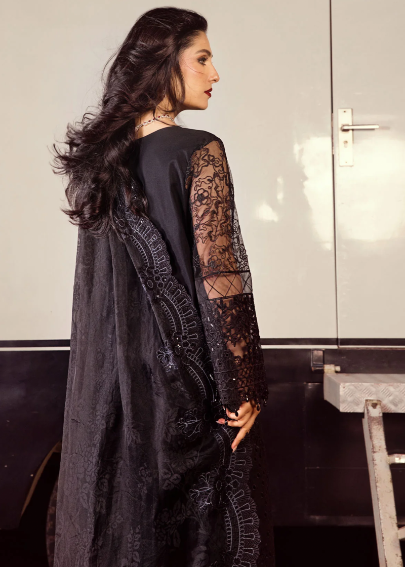 Mahiymaan Luxury Lawn | Black | Unstitched | Party wear | Digital printed silk dupatta | Midnight Majesty M-10 - Image 4