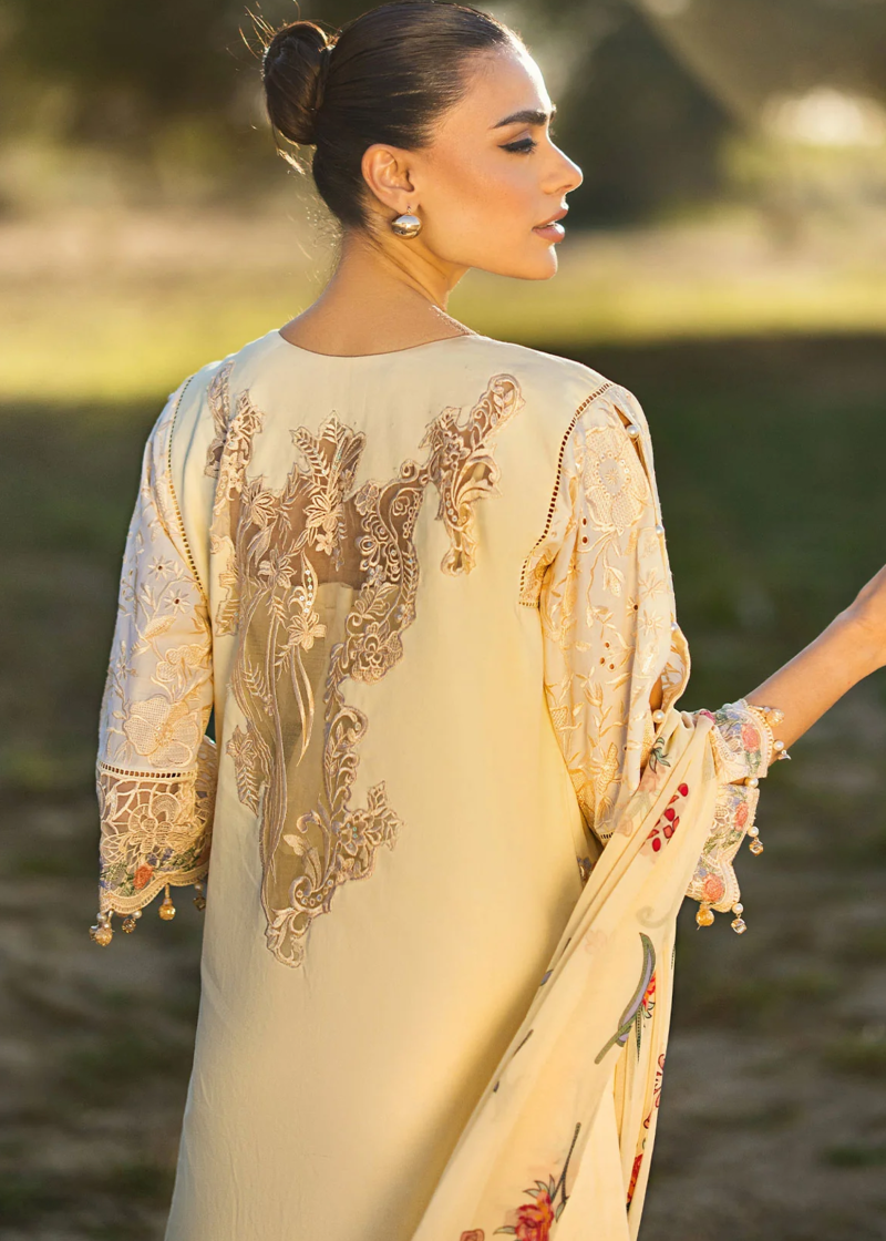 Mahiymaan Luxury Lawn | Light Yellow | Unstitched | Party wear | Digital printed silk dupatta | Lemon Delight M-12 - Image 3