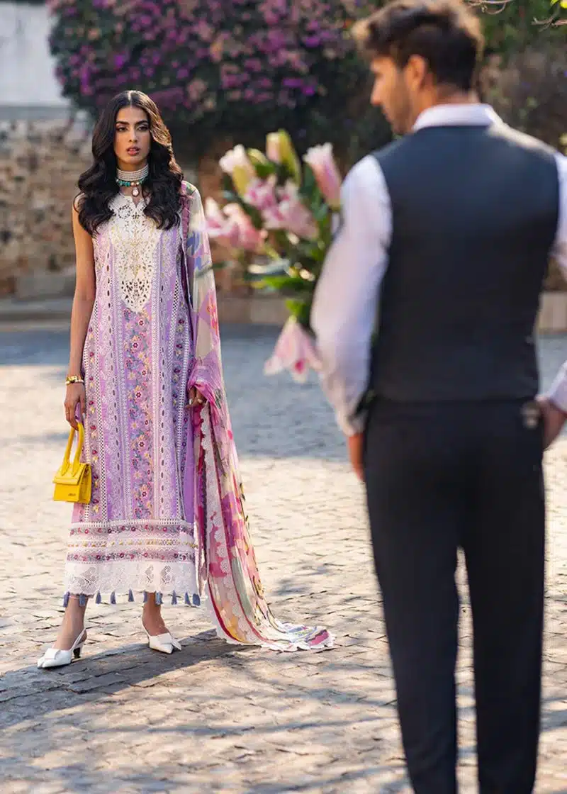 Mushq Luxury Lawn Te amo | Lavander | Unstitched | Party wear | Digital print pure chiffon dupatta | Amalfi Alure MSL2416 - Image 3