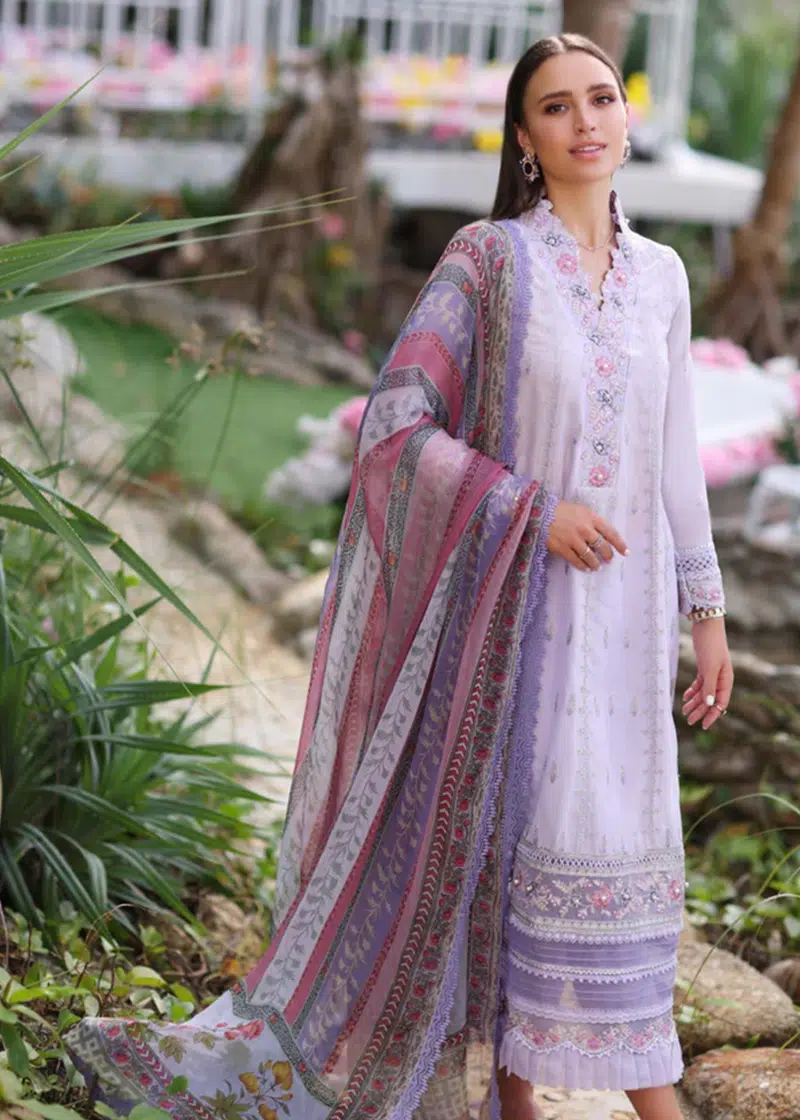 Noor By Saadia Noor Luxe Print Kari | Light Purple | Unstitched | Party Wear | Digital printed chiffon dupatta | D3A - Image 2