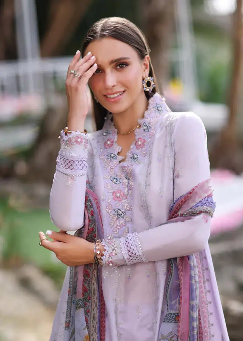 Noor By Saadia Noor Luxe Print Kari | Light Purple | Unstitched | Party Wear | Digital printed chiffon dupatta | D3A - Image 3