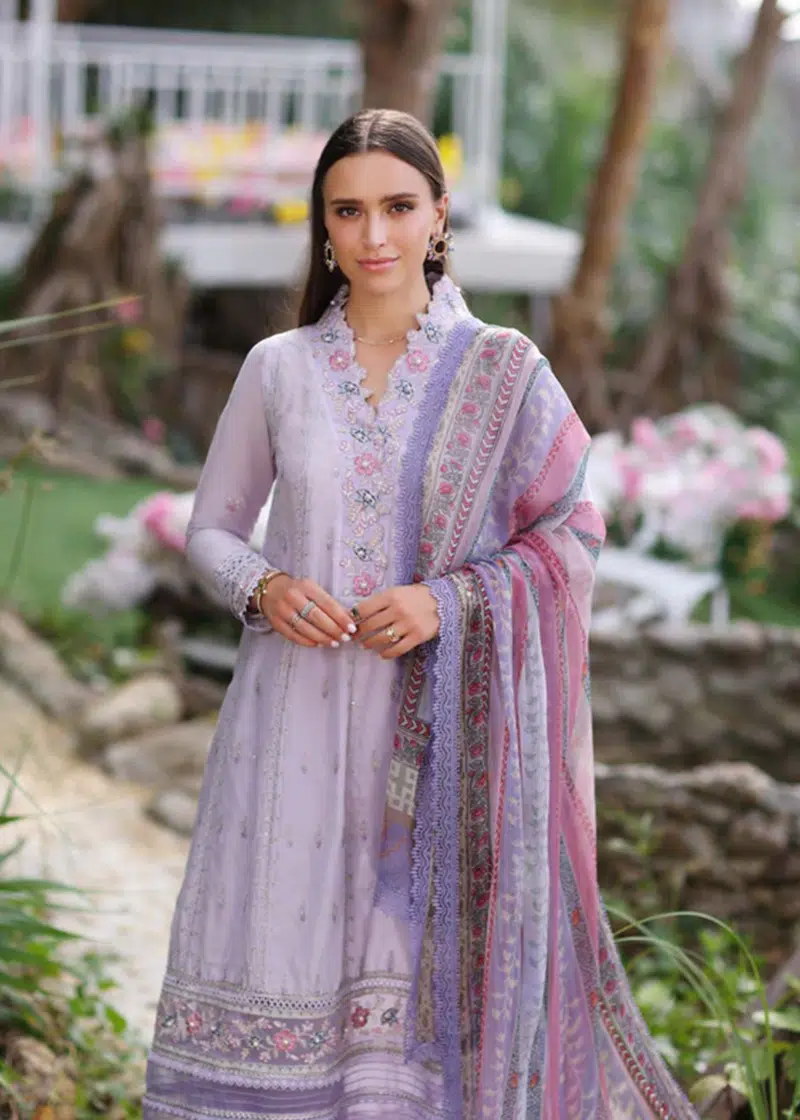 Noor By Saadia Noor Luxe Print Kari | Light Purple | Unstitched | Party Wear | Digital printed chiffon dupatta | D3A - Image 4