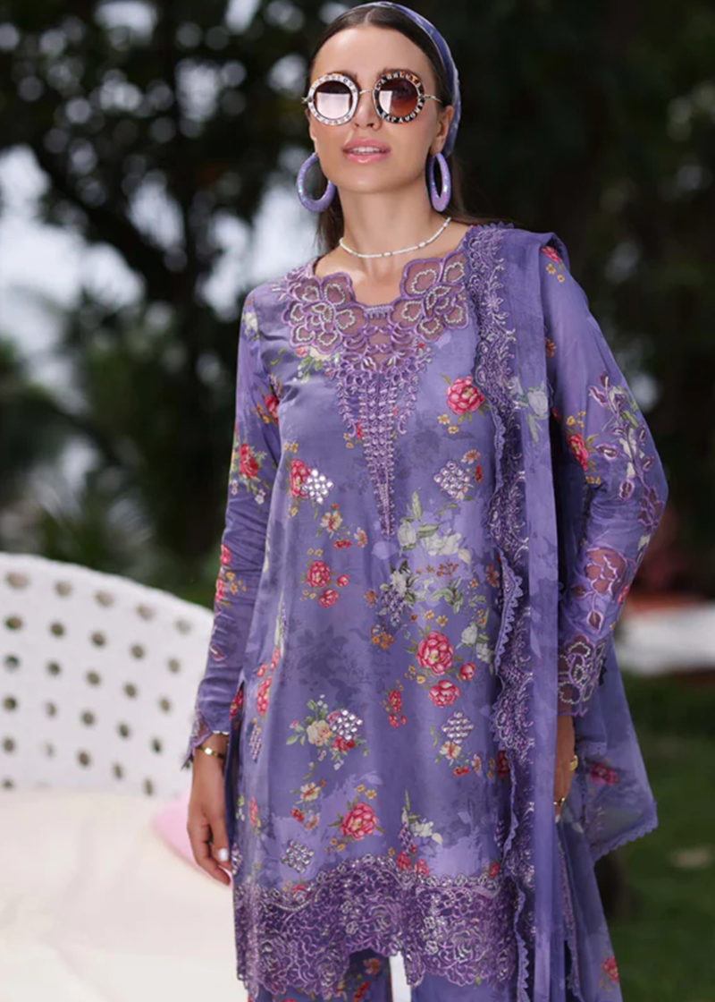Noor By Saadia Noor Luxe Print Kari | Purple | Unstitched | Party Wear | Digital printed chiffon dupatta | D4B - Image 2
